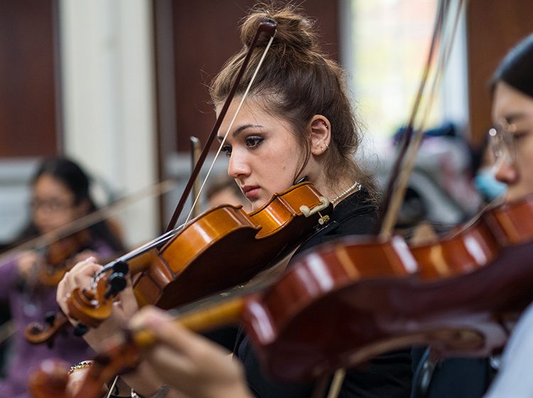 Pupils of The Purcell School rehearsing