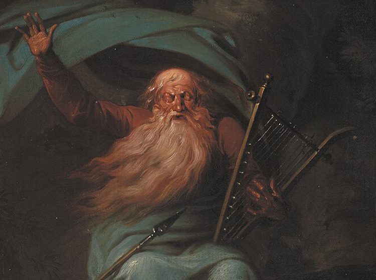 Painting of Ossian holding a harp