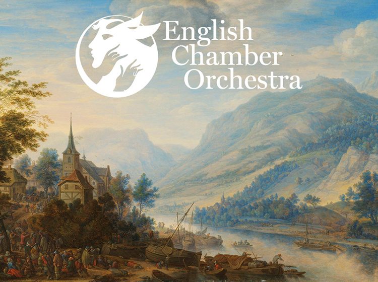 A painting of the Rhine Valley with the words English Chamber Orchestra placed on top