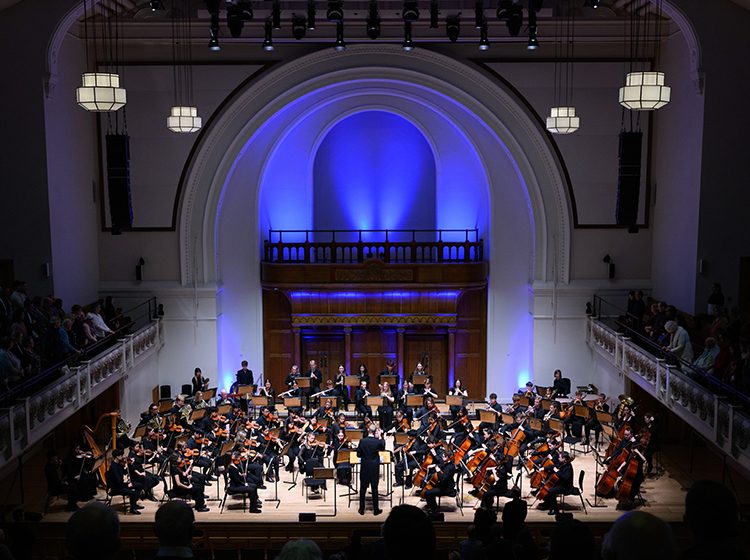 The English Schools' Orchestra on stage at Cadogan Hall