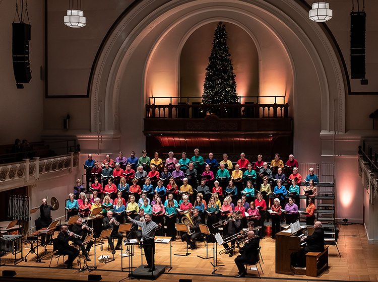 The Bach Choir & London City Brass on stage at Cadogan Hall