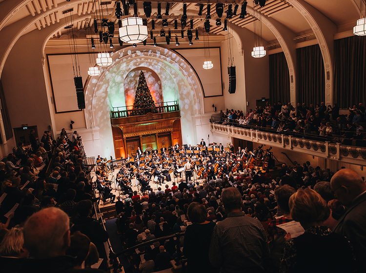 The Royal Philharmonic Orchestra on stage at Cadogan Hall for its Christmas Cracker event