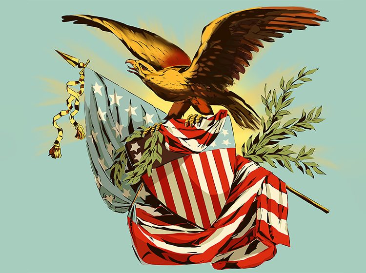 The American flag with a golden eagle