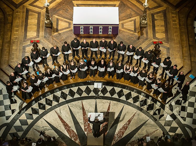 An aerial view of The Tallis Scholars performing Spem in alium in St Paul's Cathedral. Photo by Clive Barda.