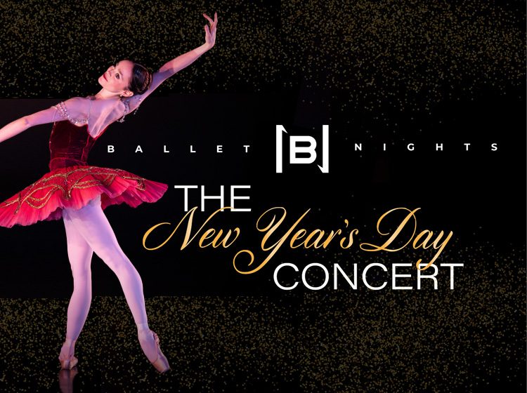 A ballet dancer next to the concert title